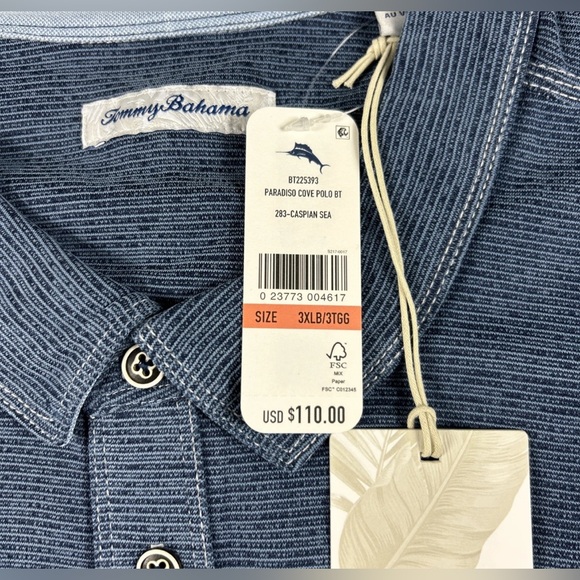 Tommy Bahama Golf Shirt Polo Paradise Cove Striped 3XLB Polyester - Picture 3 of 7